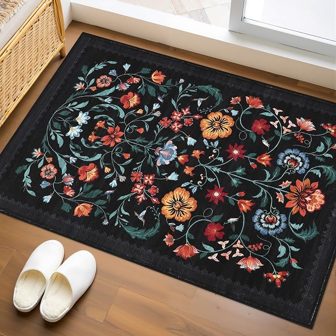 Floral Rug for Entryway 2x3 Rugs Machine Washable Boho Small Area Rug Non-Slip by GarveeHome