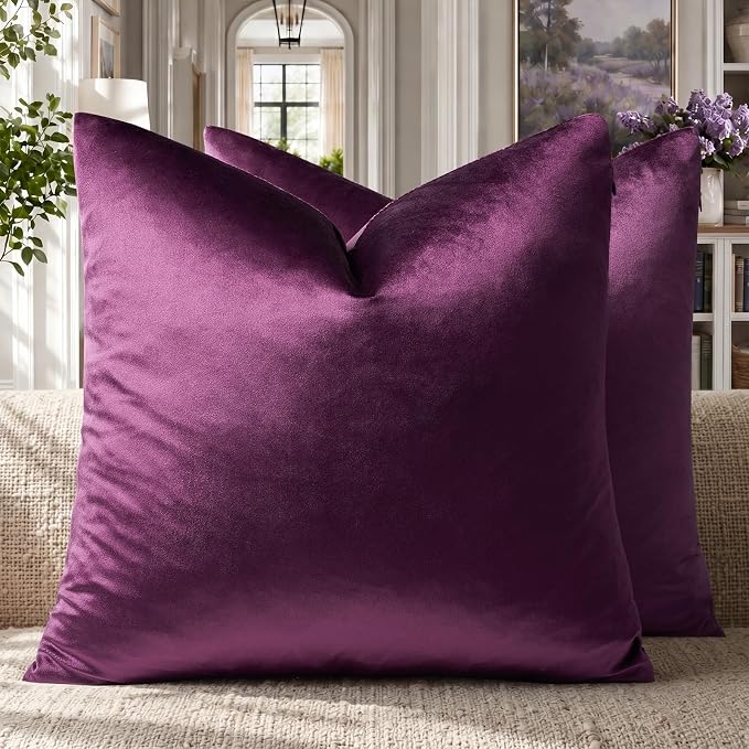 GIGIZAZA Velvet Pillow Covers 22x22 Decorative Pillows Pack of 2 Purple | Throw by GIGIZAZAFocusingonhomedecoration