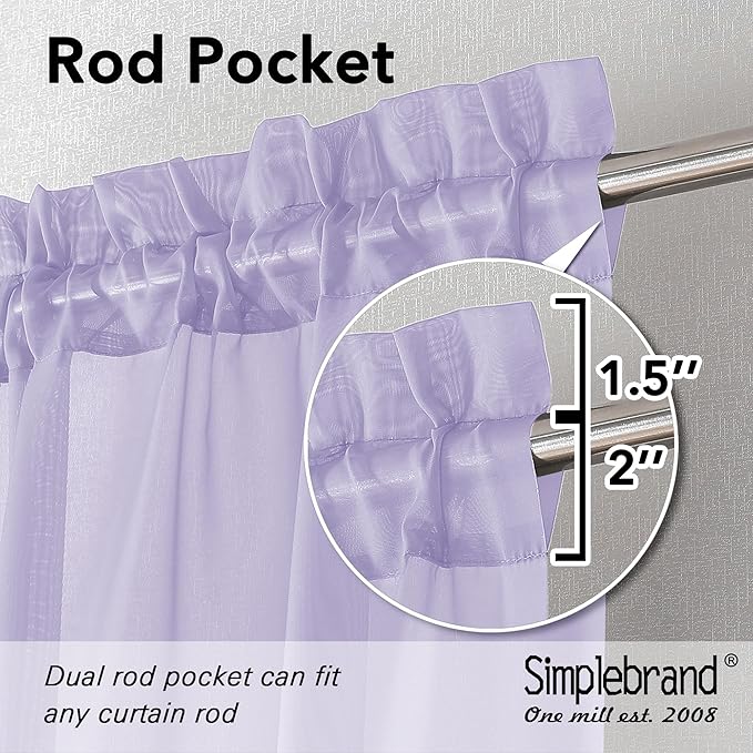 Simplebrand Lavender Sheer Curtains 72 Inches Long 2 Panels - Image 6