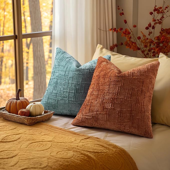 decorUhome Rust Chenille Throw Pillow Covers 18x18 Set of 2 Textured Soft Cozy - Image 5