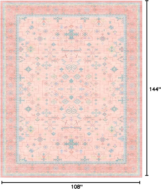 Washable Pink and Blue 9x12 Oushak Rugs - Image 2