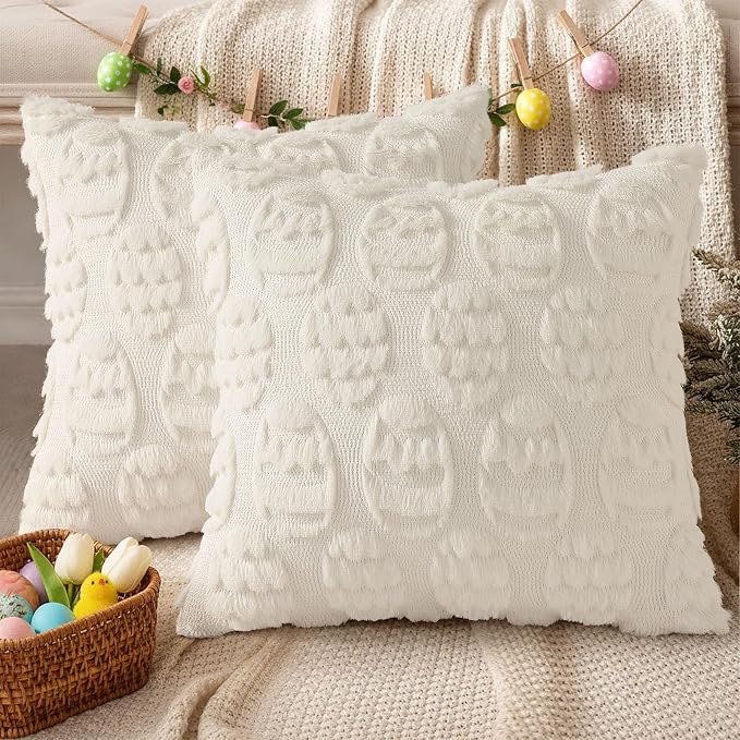 decorUhome Easter Cream White Egg Pillow Covers 18x18 Inch Set of 2, Soft Plush - Image 6