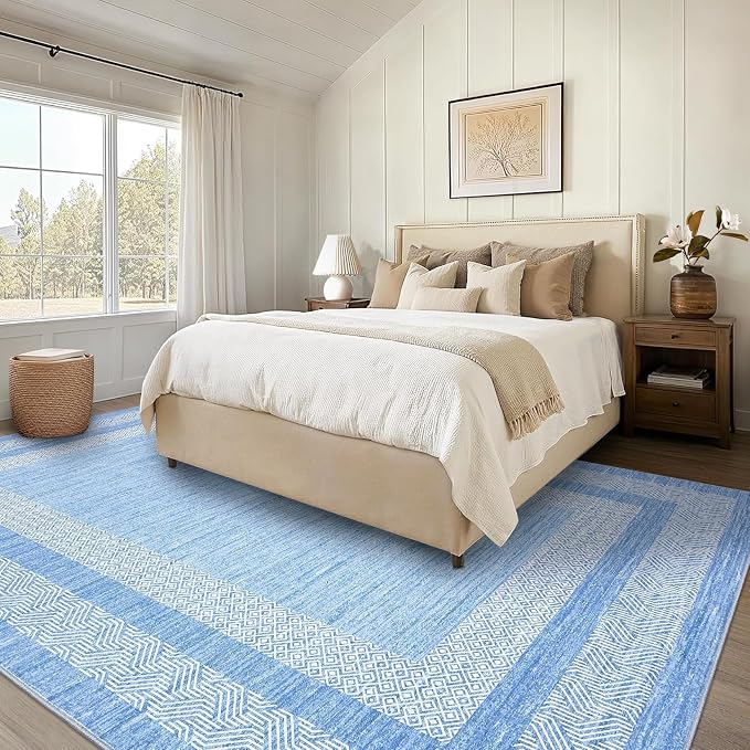 GarveeHome 9x12 Large Modern Light Blue Area Rug Distressed Bordered Soft Non - Image 3