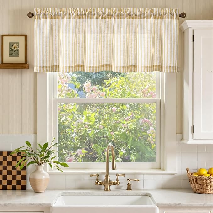 jinchan Linen Stripe Valance for Window 16 Inch Modern Rustic Farmhouse Valance - Image 2