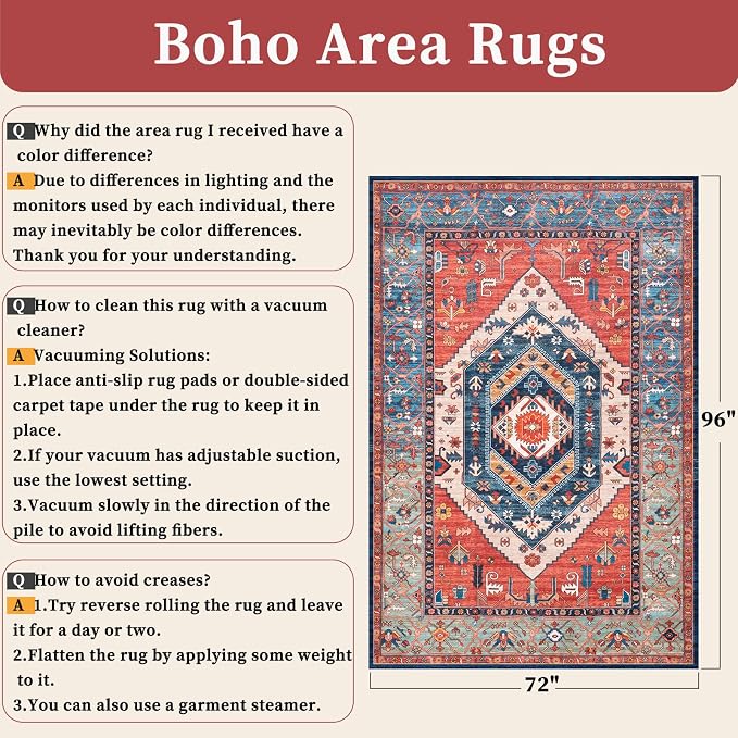 SERISSA 6x8 Area Rugs for Living Room, Large Washable Non-Slip Boho Rug - Image 2