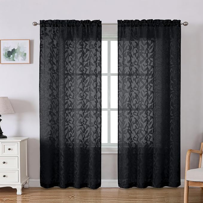 Lecloud Leia Black Sheer Curtains by Lecloud