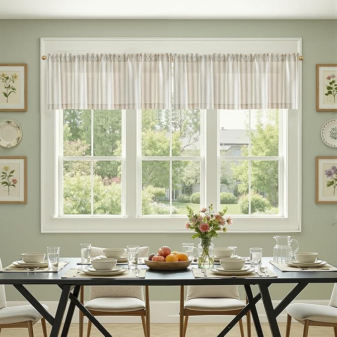 jinchan Striped Valance Farmhouse Window Treatment Linen- Polyester Textured - Image 4
