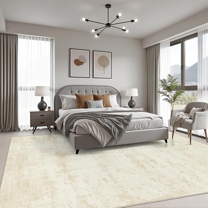 10x12 Area Rug Living Room: Modern Washable Indoor Carpet Beige | - Image 3