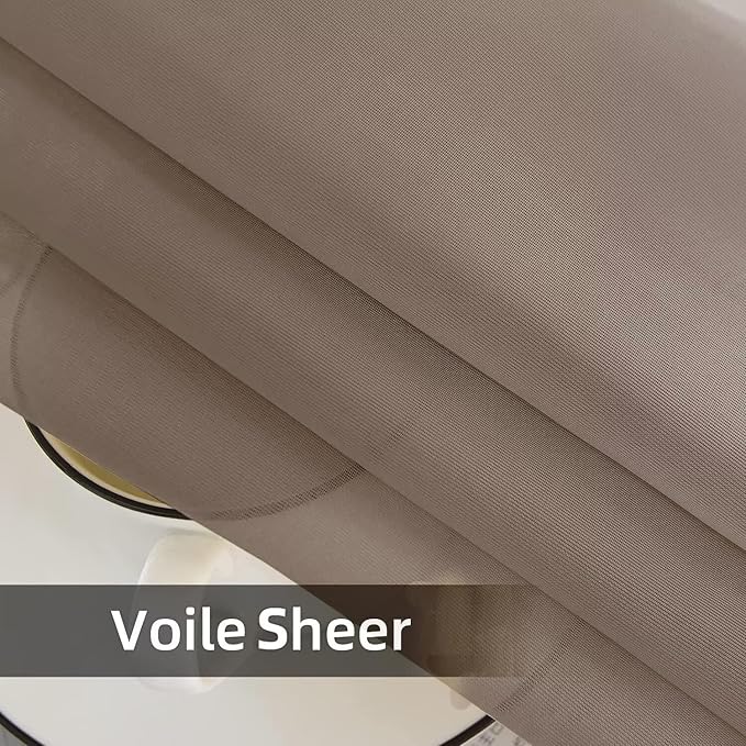 youleyar Solid Sheer Rod Pocket Curtain Voile Draperies 2 Panels White Beige - Image 5