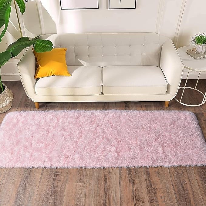 Soft Shag Runner Rugs for Girls Bedroom, 2x6 Pink Fluffy Throw Area Rug Non - Image 3