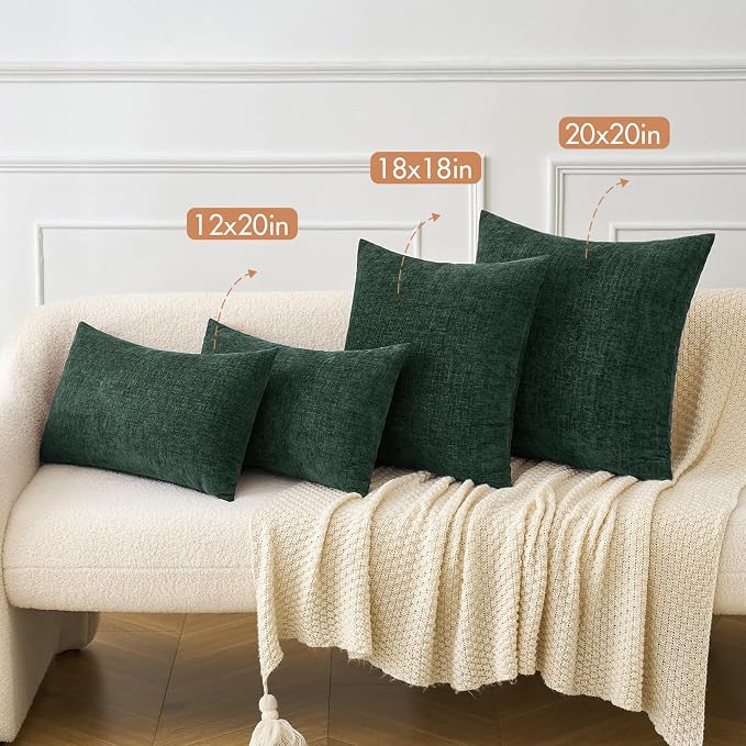 MIULEE Pack of 2 Green Throw Pillow Covers 16x16 Inch Soft Chenille Pillow - Image 5