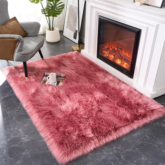EasyJoy Ultra Soft Fluffy Shaggy Area Rug Faux Fur Rug Chair Cover Seat Pad - Image 2
