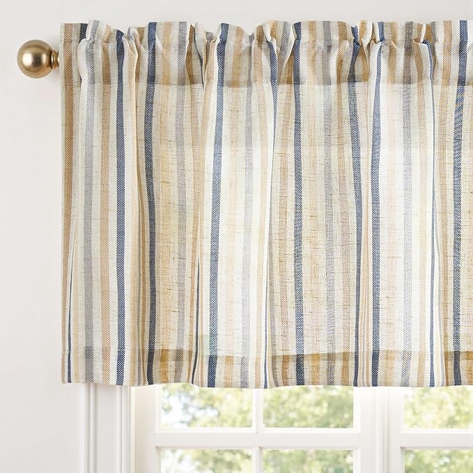 jinchan Valance Curtain Linen Textured Striped Window Curtain by JINCHAN