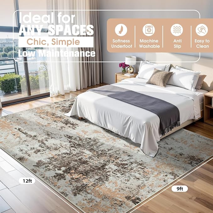 9x12 Area Rugs for Living Room Rug Washable: Abstract Large Rug for Dining Room - Image 2