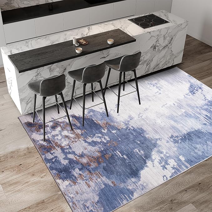 Living Room Rug 6x9 Dark Blue Area Rug Machine Washable Boho Carpet Non Slip - Image 4