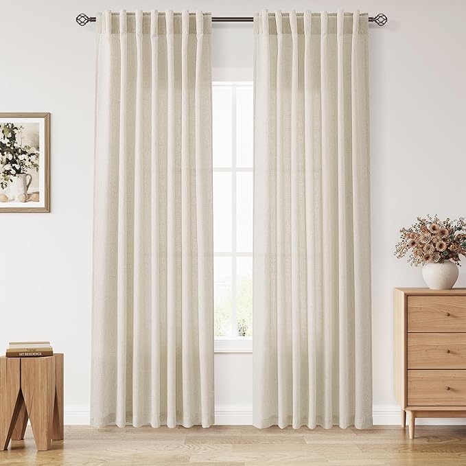 Nanspring Birch Beige Linen Curtains 84 Inches Long by Nanspring