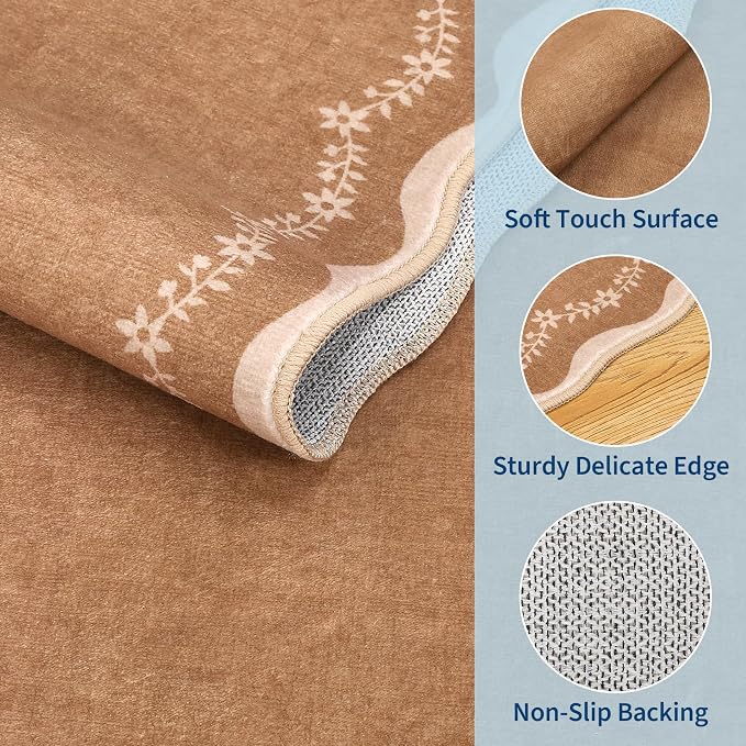GarveeHome Round Rugs 4ft Scalloped Washable Small Circle Rug - Image 5