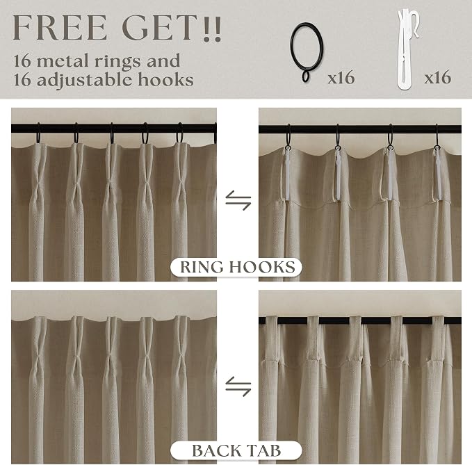 Grey Beige Pinch Pleat Linen Kitchen Curtains 45 Inches Long 2 Panels | - Image 5