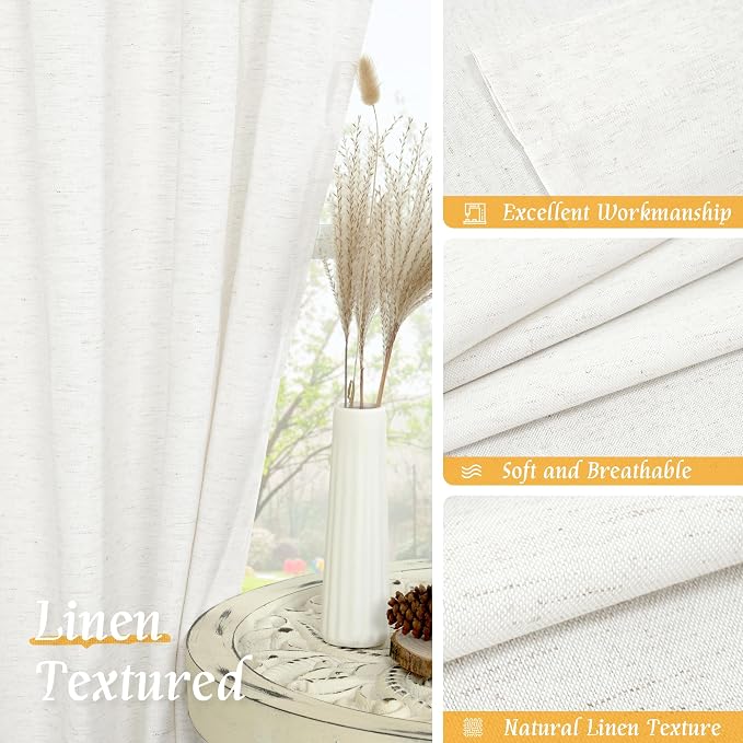 LAMIT Ivory White Linen Curtains 72 inches Long - Image 7