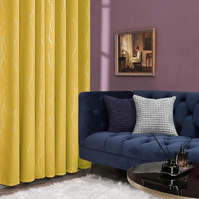 Deconovo Yellow Curtains, Modern Blackout Drapes, Thermal Insulated Soundoroof - Image 4