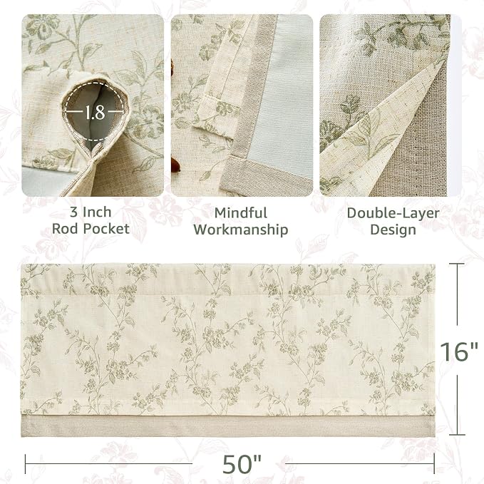 jinchan Linen Valance Curtains for Windows 16 Inch Christmas Decorations Floral - Image 5