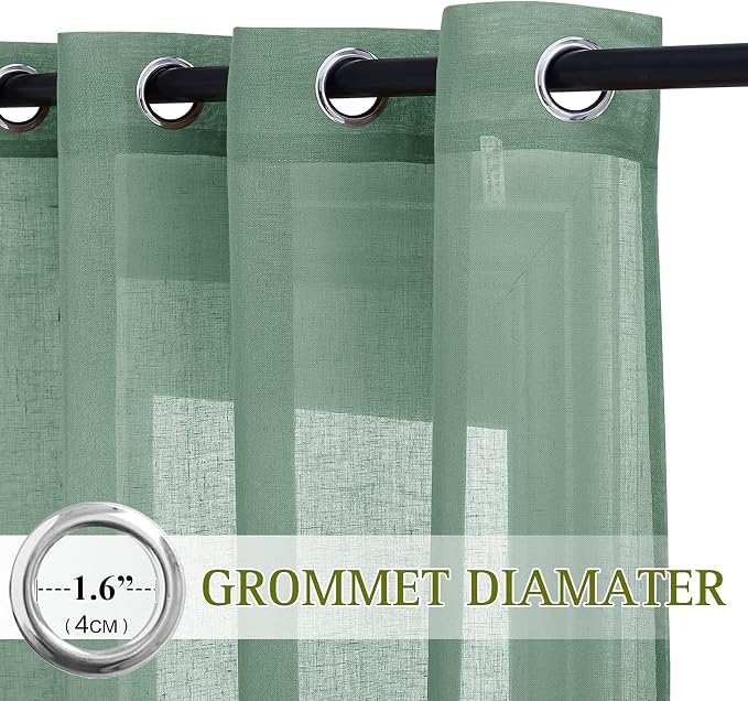 NICETOWN Olive Green Curtains Linen Sheer Texture - Image 2
