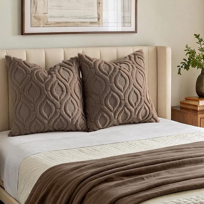 decorUhome Throw Pillow Covers 22x22 Inch Set of 2, Soft Plush Faux Wool Brown - Image 7