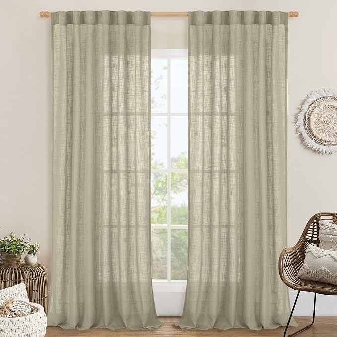 Linen Curtains for Living Room 84 inch Length 2 Panels, 52 x 84 Inch | Light by LAMIT