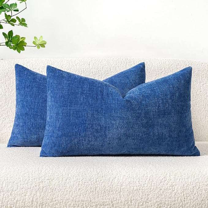 MIULEE Pack of 2 Couch Throw Pillow Covers 12x20 Inch Soft Royal Blue Chenille by MIULEE