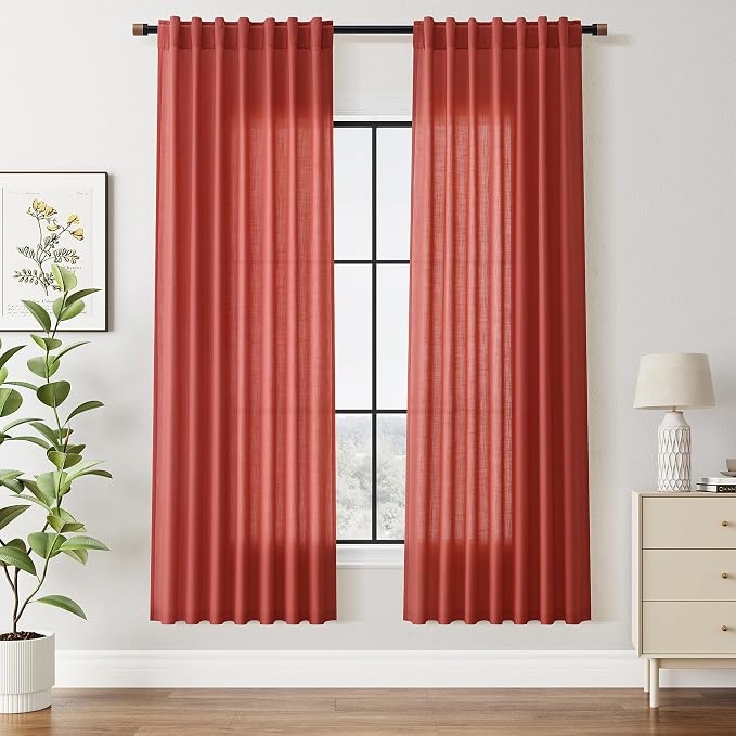 Christmas Red Linen Curtains 72 Inches Long by Nanspring