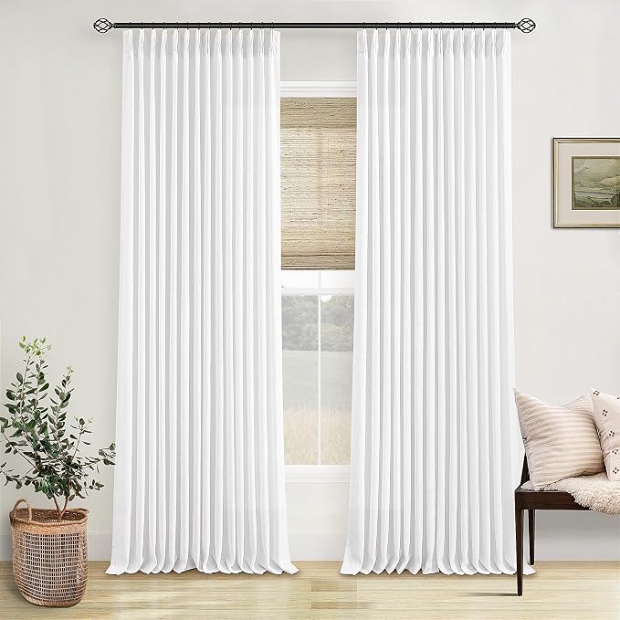 Thick Linen White Curtains 90 Inches Long by Twodrapes