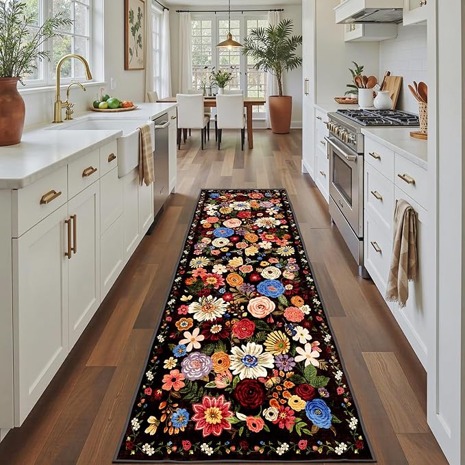 Black/Brown Rug for Hallways Kitchen Rug 2x8, Non Slip Washable Rugs by WelcometoBabovid