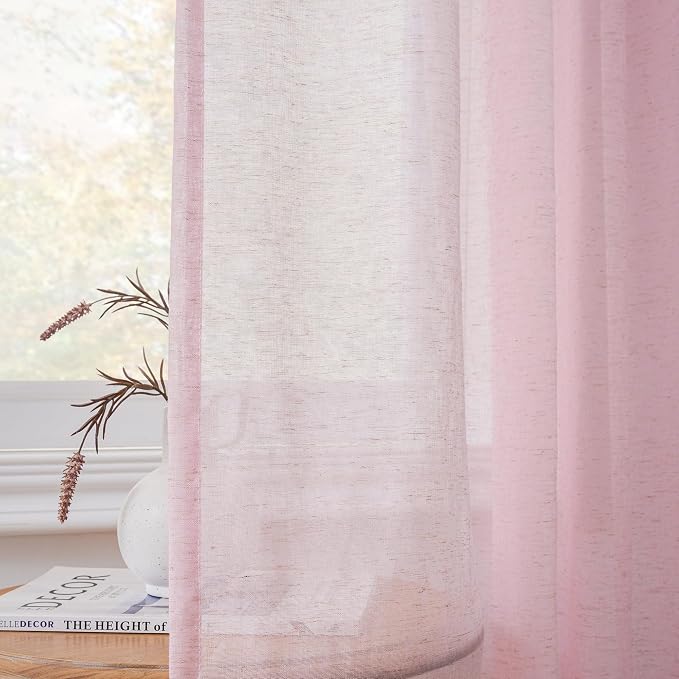 FMFUNCTEX Linen Sheer Curtains for Bedroom, Blush Pink Farmhouse French Flax - Image 7