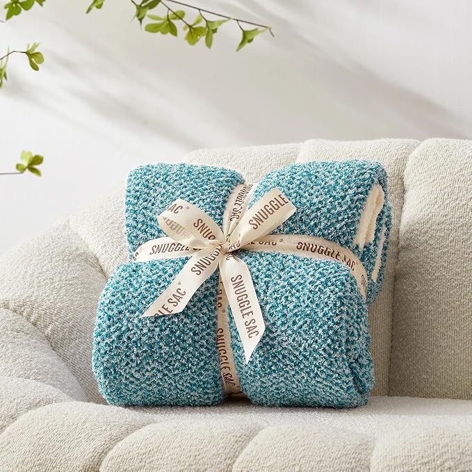 Snuggle Sac Super Soft & Reversible Heather Teal Blue Throw - Image 4