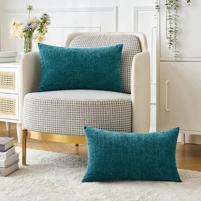 MIULEE Pack of 2 Dark Teal Throw Pillow Covers 12x20 Inch Soft Chenille Lumbar - Image 5