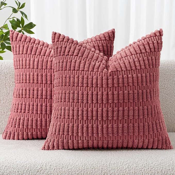 MIULEE Pack of 2 Corduroy Decorative Throw Pillow Covers 18x18 Inch Soft Boho by MIULEE
