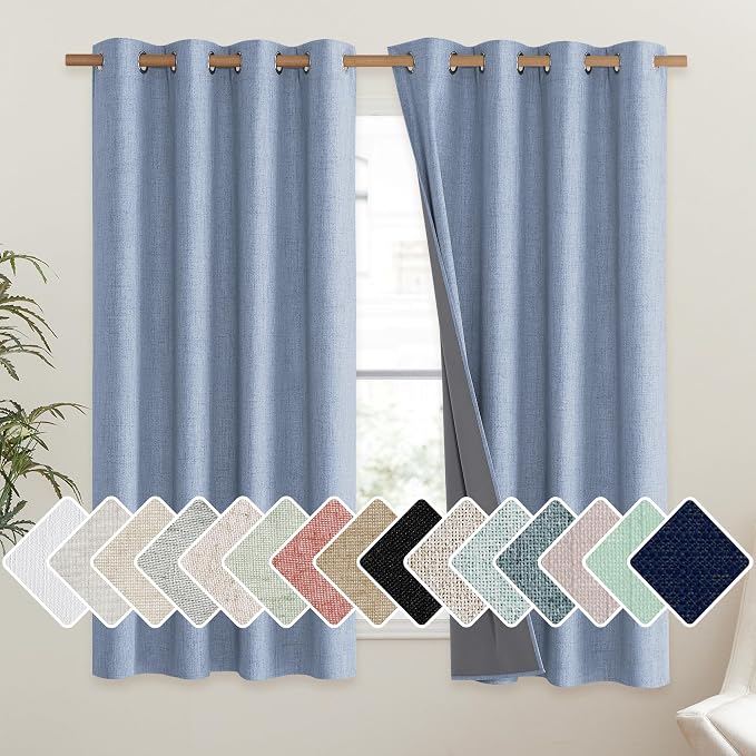 NICETOWN Stone Blue Vintage Linen 100% Blackout Curtains by NICETOWN