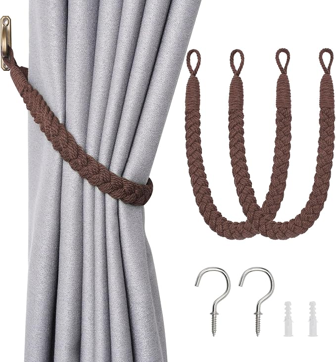 NICEEC 2 Pack Natural Cotton Rope Curtain Tiebacks Elegant Boho Style by NICEEC