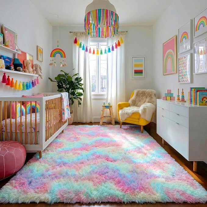 Amdrebio Rainbow Unicorn Large Fuzzy Rug 8x10 - Image 8