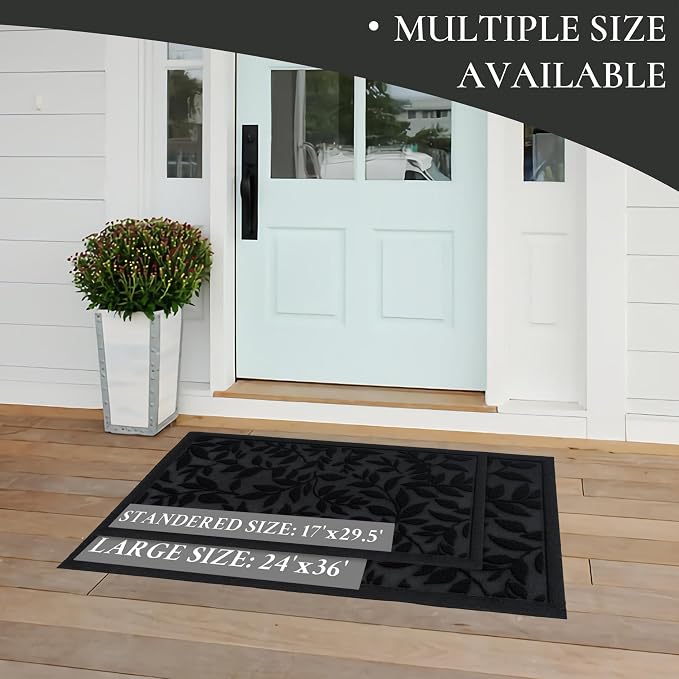 Black Leaves Outdoor Indoor Entrance Doormats, Absorbent Durable Heavy Duty - Image 4