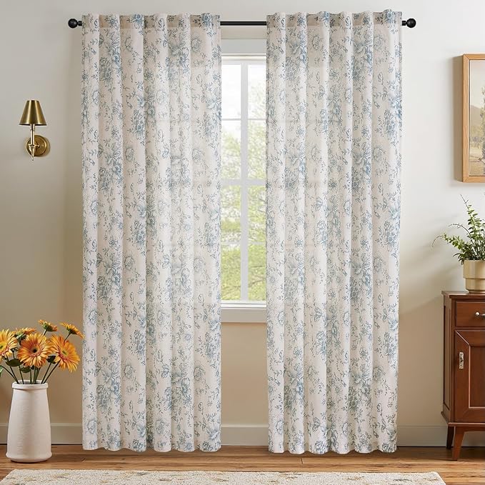 jinchan Linen Blend Curtain Floral Curtains - Image 7