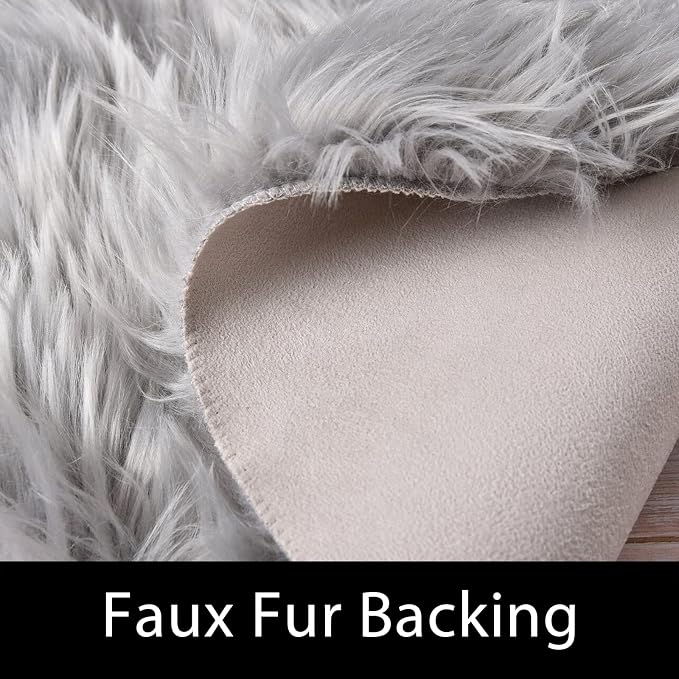 Latepis Grey Round Rugs 6ft Faux Fur Sheepskin Circle Rug - Image 3