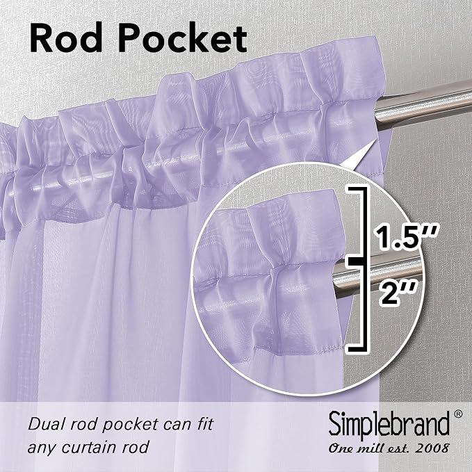 Simplebrand Lavender Sheer Curtains 96 Inches Long, Light Filtering Light - Image 2