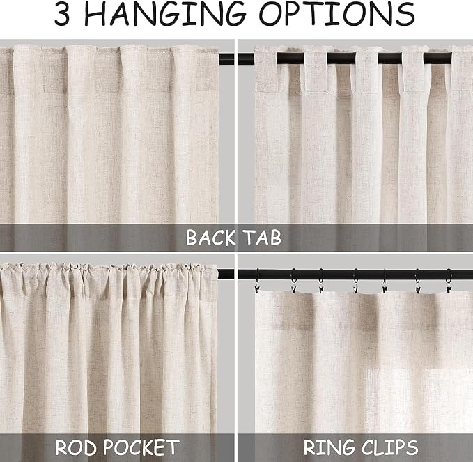Nanspring Beige Curtains for Kitchen Windows Over Sink 36 inch Length Rustic - Image 2