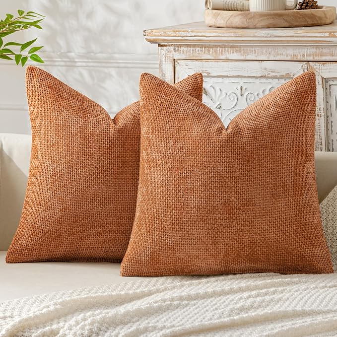 MIULEE Pack of 2 Fall Orange Decorative Pillow Covers 20x20 Inch Soft Chenille by MIULEE