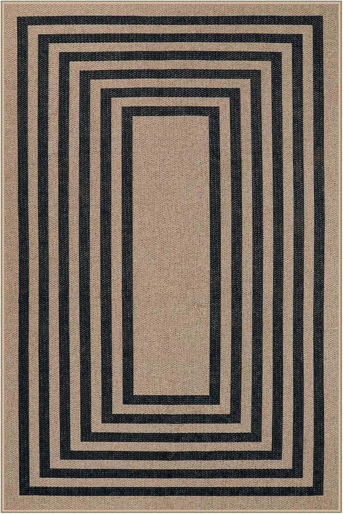 Lahome Enfys Modern Geometric Easy Jute Entryway Rug, 4x6 Black Washable Carpet - Image 8