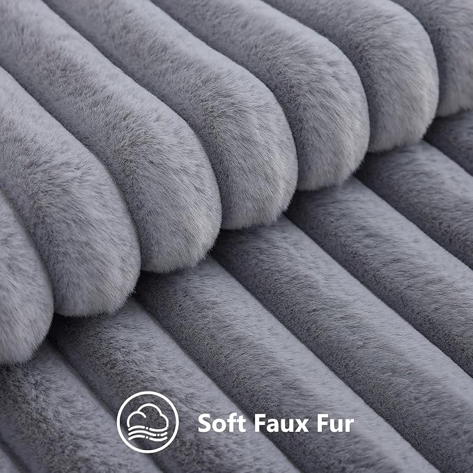 decorUhome Fall Faux Fur Throw Pillow Covers 18x18 Set of 2 Grey | Decorative - Image 2