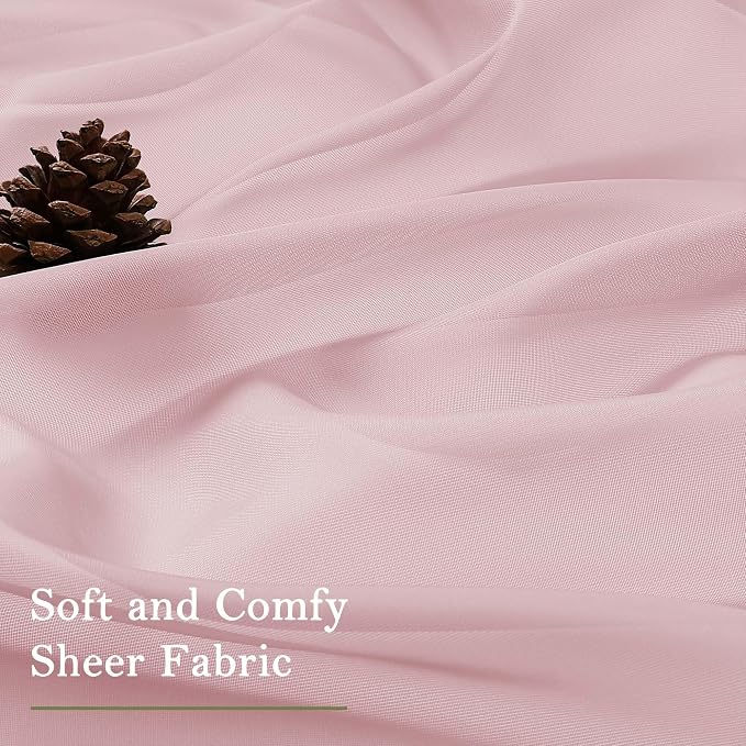 Lecloud Blush Pink Sheer Curtains 63 Inch Length 2 Panels Set, Rod Pockets - Image 6