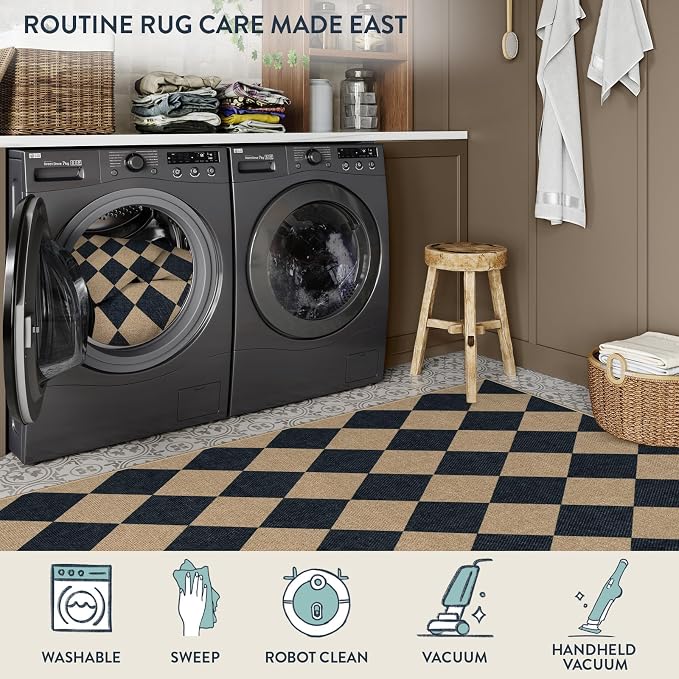 Lahome Colette Checkered Easy Jute Runner Rug, 2x8 Hallway Kitchen Runner Rug - Image 6