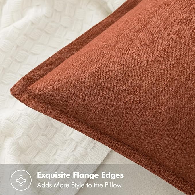 MIULEE Decorative Linen Pillow Covers 20x20 Inch Rust | Boho Farmhouse​ ​Fall - Image 2
